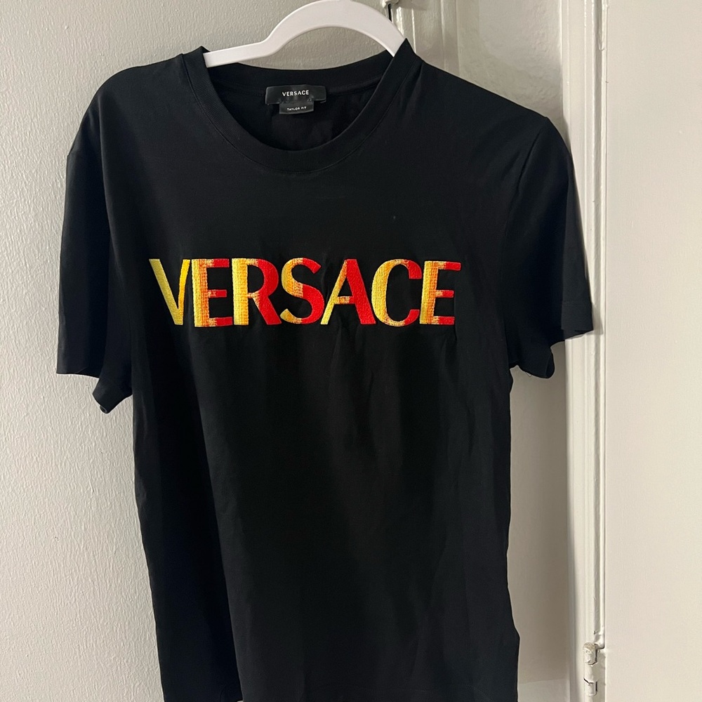 Versace Black T-Shirt with Red and Yellow Logo